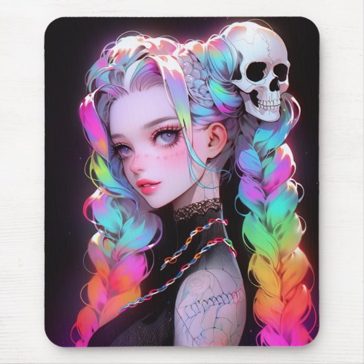 Leuke Punk Rock Skull Gothic Rainbow Braid Anime M Muismat (Voorkant)
