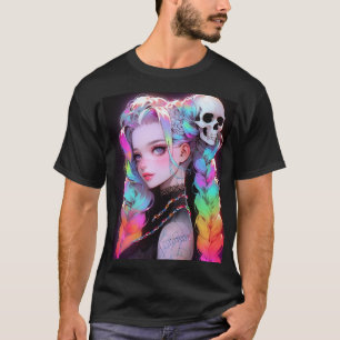 Leuke Punk Rock Skull Gothic Rainbow Braid Anime M T-shirt