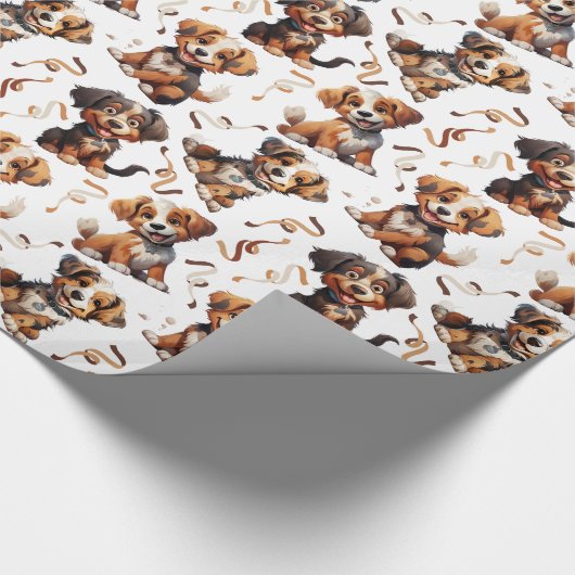Leuke puppy bruin lint hond huisdier cadeaupapier (Hoek)