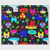 Leuke Puppy Dog Pool Party Zomer Grappig Zwart Cadeaupapier (Vlak)