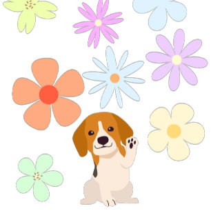 Leuke puppy en bloemen kussen
