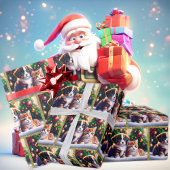 Leuke puppy en kat onder kerstboom cadeaupapier