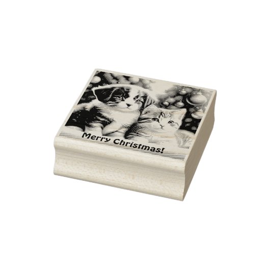Leuke puppy en kat onder kerstboom rubberstempel (Stempel)