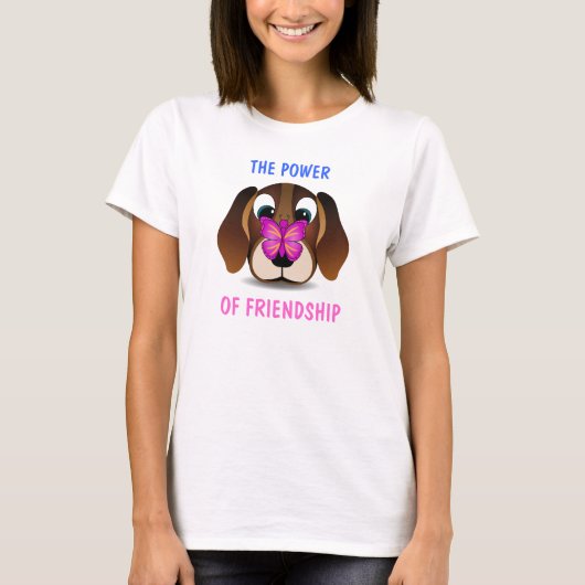Leuke Puppy en Vlinder Vriendschap Dames T-shirt (Voorkant)