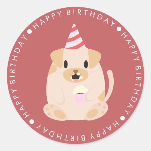 Leuke Puppy Hond Gelukkige Verjaardag Ronde Sticker (Voorkant)
