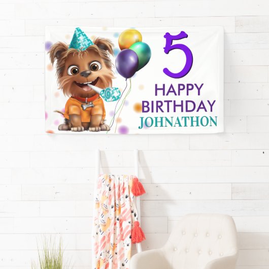 Leuke Puppy Hond Verjaardagsfeestje Spandoek (Insitu)