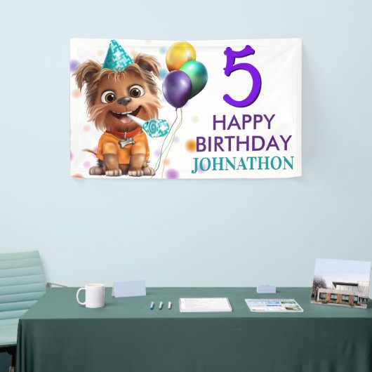 Leuke Puppy Hond Verjaardagsfeestje Spandoek (Beurs)