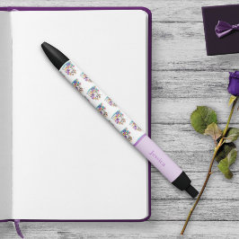 Leuke puppy hond zitten op boeken en bloemen girly zwarte inkt pen