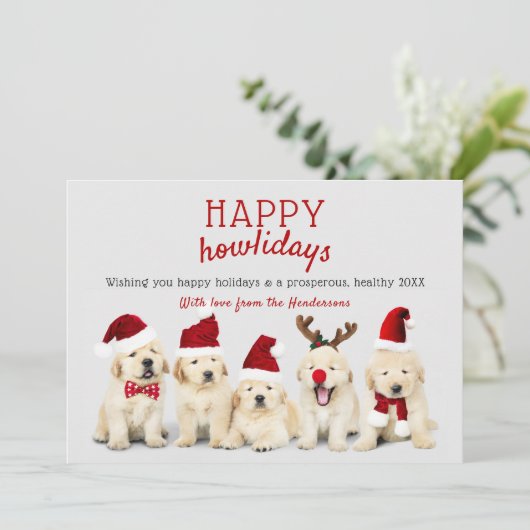 Leuke Puppy Honden "Fijne feestdagen" Kerstmis Feestdagenkaart (Staand voorkant)