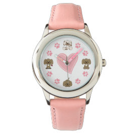 Leuke Puppy Honden, Roze Poot Prints en Hart Horloge
