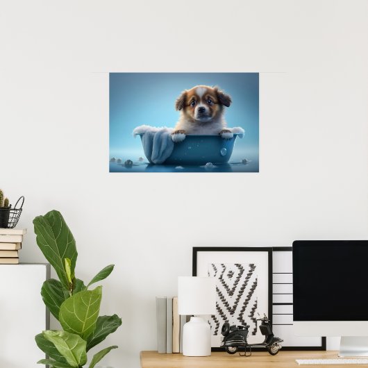 Leuke puppy in bad poster (Thuiskantoor)