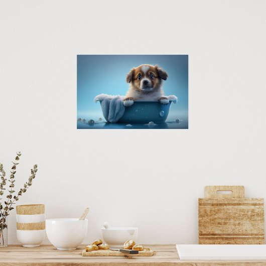 Leuke puppy in bad poster (Keuken)