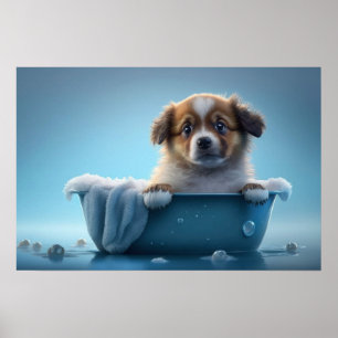 Leuke puppy in bad poster