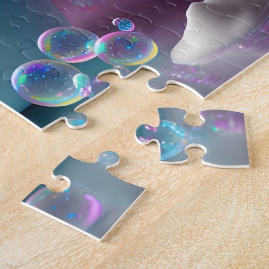 Leuke puppy in een badkuip met bubbels, kinder legpuzzel (Zijkant)