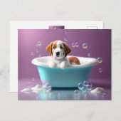 Leuke puppy in een badkuip met zeepbellen briefkaart (Voorkant / Achterkant)