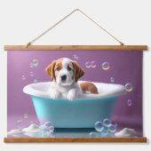 Leuke puppy in een badkuip met zeepbellen hangend wandkleed (Voorkant)