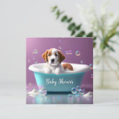Leuke puppy in een badkuip met zeepbellen kaart (Staand voorkant)