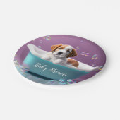 Leuke puppy in een badkuip met zeepbellen papieren bordje (Gekanteld)
