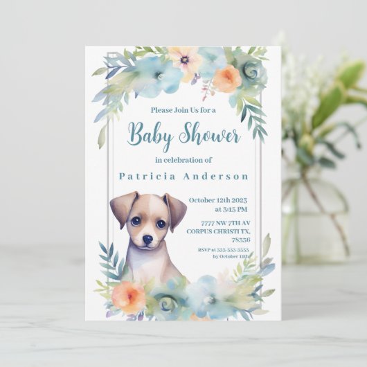 Leuke Puppy Lichtbruin Jongen Baby shower Kaart (Staand voorkant)
