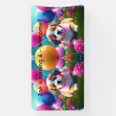 Leuke puppy met ballonnen - lieve Kids Verjaardag Spandoek (Verticaal)
