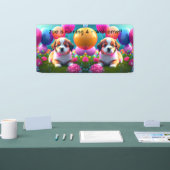 Leuke puppy met ballonnen - lieve Kids Verjaardag Spandoek (Beurs)
