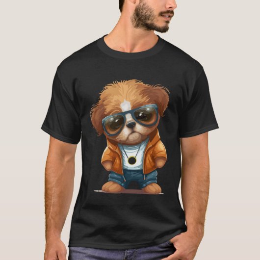 Leuke puppy met zonnebril 4 t-shirt (Voorkant)