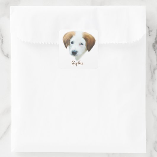Leuke puppy "Sophie" Vierkante Sticker (Tas)