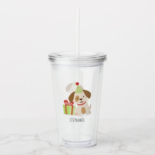 Leuke Puppy Verjaardag Acryl Drinkbeker (Voorkant)