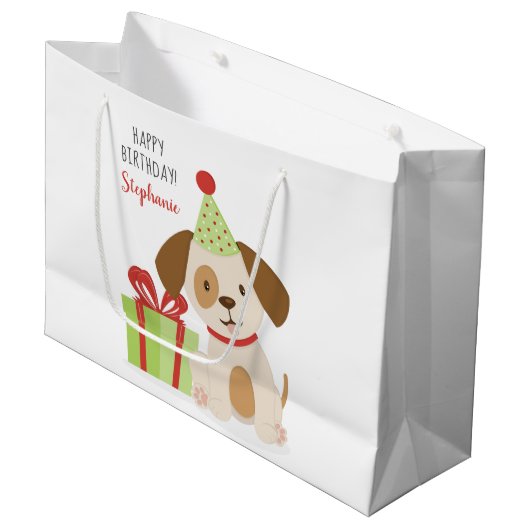Leuke Puppy Verjaardag Groot Cadeauzakje (Voorkant Gekanteld)