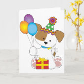 Leuke Puppy Verjaardag Kaart (Gele Bloem)