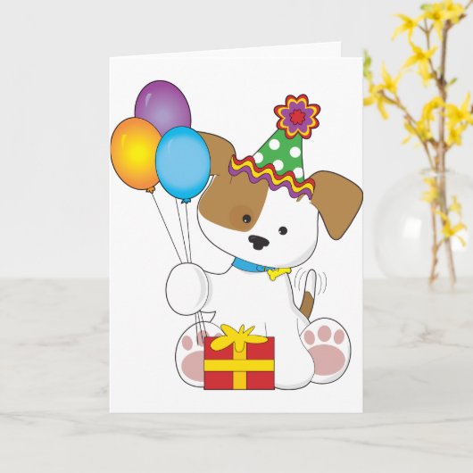 Leuke Puppy Verjaardag Kaart (Gele Bloem)