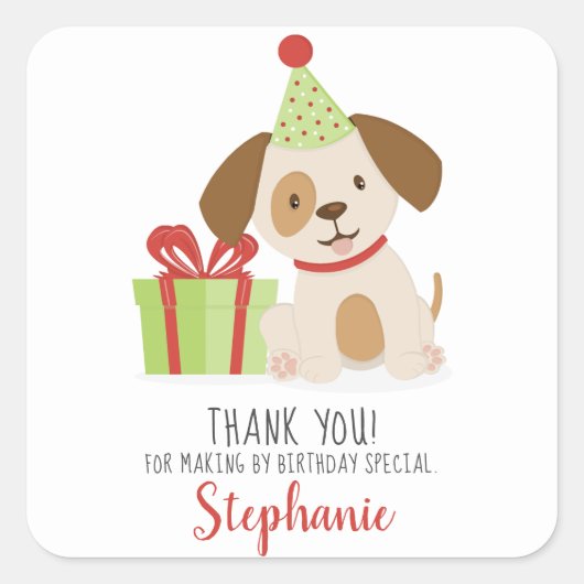 Leuke Puppy Verjaardag Vierkante Sticker (Voorkant)