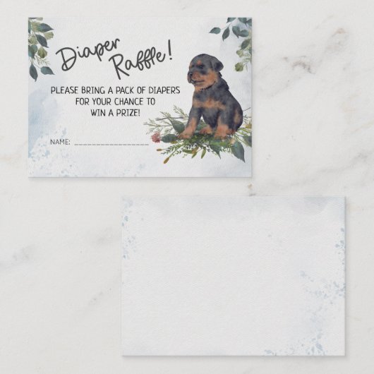 Leuke Puppy Waterverf Luier Raffle Baby shower Informatiekaartje (Voorkant / Achterkant)