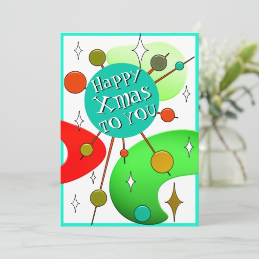 Leuke Quirky Retro Kerstmis Midden eeuw Feestdagenkaart (Staand voorkant)