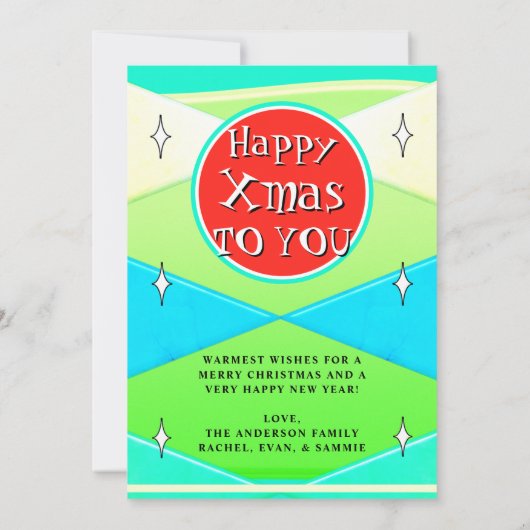 Leuke Quirky Retro Kerstmis Midden eeuw Feestdagenkaart (Achterkant)