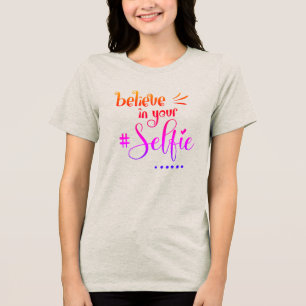 Leuke quote geloof in je selfie paarse script Tri-Blend shirt