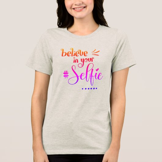 Leuke quote geloof in je selfie paarse script Tri-Blend shirt (Voorkant)