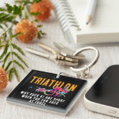 Leuke Quote Kleurrijke Oranje Triathlon Spletters Sleutelhanger (Voorkant Rechts)