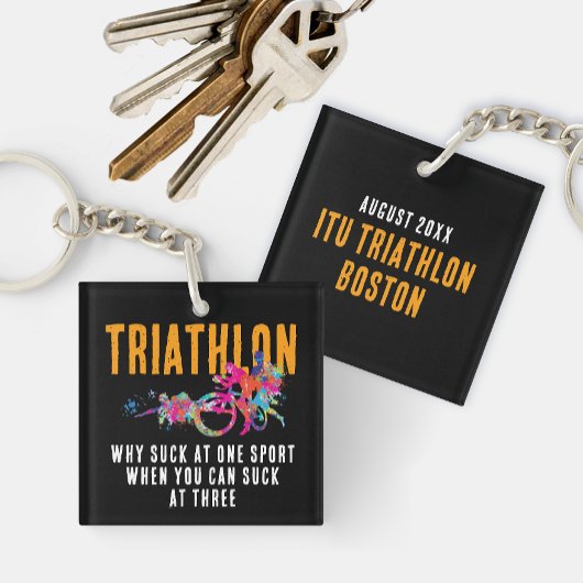 Leuke Quote Kleurrijke Oranje Triathlon Spletters Sleutelhanger