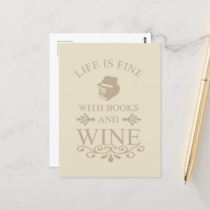 leuke quote voor boeken- en wijnliefhebbers briefkaart
