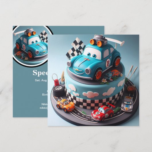 LEUKE RACE AUTO THEMA VERJAARDAGSTAART KAART (Voorkant / Achterkant)