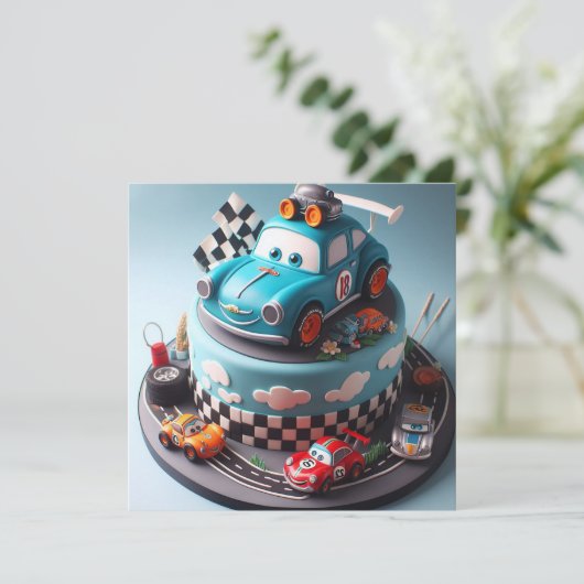LEUKE RACE AUTO THEMA VERJAARDAGSTAART KAART (Staand voorkant)