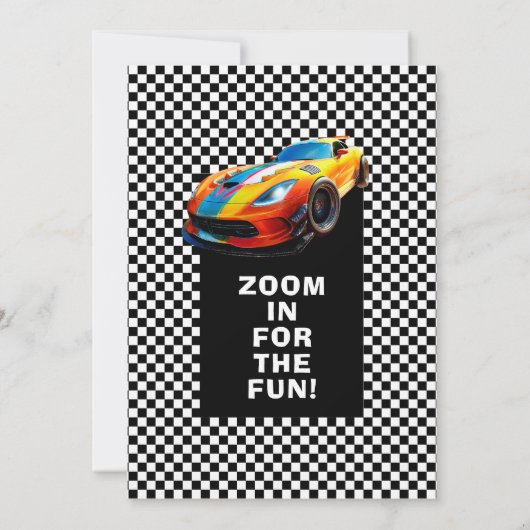 Leuke race auto verjaardagsfeestje kaart (Achterkant)