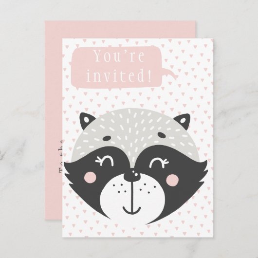 Leuke Racoon Kids Verjaardagsuitnodiging Briefkaar Uitnodiging Briefkaart (Voorkant / Achterkant)