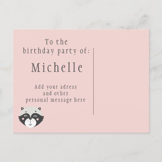 Leuke Racoon Kids Verjaardagsuitnodiging Briefkaar Uitnodiging Briefkaart (Achterkant)