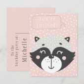 Leuke Racoon Kids Verjaardagsuitnodiging Briefkaar Uitnodiging Briefkaart (Voorkant / Achterkant)