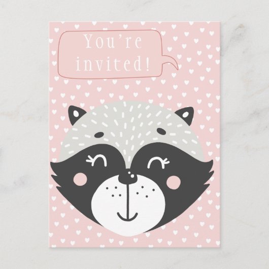 Leuke Racoon Kids Verjaardagsuitnodiging Briefkaar Uitnodiging Briefkaart (Voorkant)