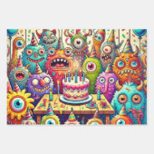 Leuke rare wezens op een verjaardagsfeestje inpakpapier vel (Voorkant 3)