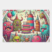 Leuke rare wezens op een verjaardagsfeestje inpakpapier vel (Voorkant 2)