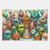Leuke rare wezens op een verjaardagsfeestje inpakpapier vel (Voorkant)